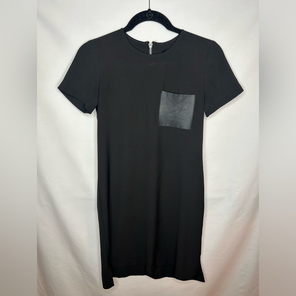 Madewell Womens Black Crepe Faux Leather Short Sleeve Shirt Dress